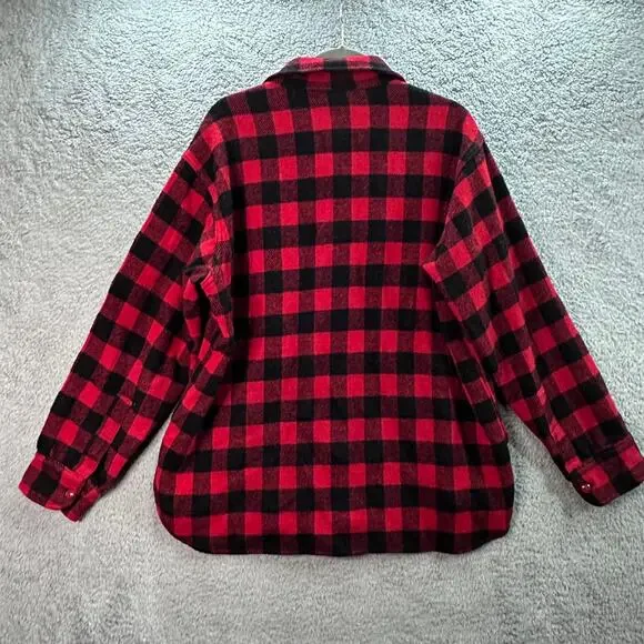 Vintage 80's Woolrich Men's XL Wool Blend Red Black Buffalo Plaid Shirt Style 93 - Picture 7 of 9
